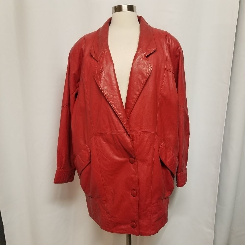 Vintage Wilsons Red Leather Jacket Car Over Coat Blazer Insulated Thinsulate L